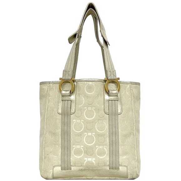 Salvatore Ferragamo Tote Bag ec-23222 Beige Gancini AP-21 5373 Canvas Leather